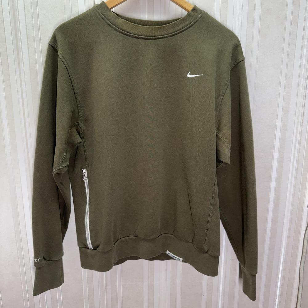Nike Mens Sweatshirt S Green Dri-FIT Standard Issue Crewneck Pullover Zip Pocket